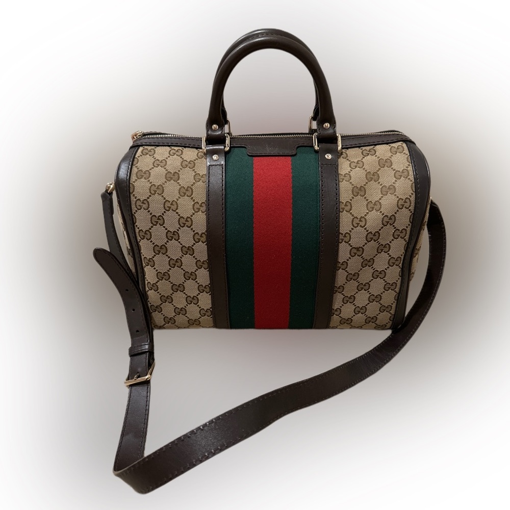 VINTAGE GENTLY USED GUCCI OPHIDIA SMALL TOP HANDLE HANDBAG W/ STRAP 247205